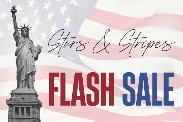 Statue of Liberty overlaying a U.S. flag with text "Stars & Stripes FLASH SALE."